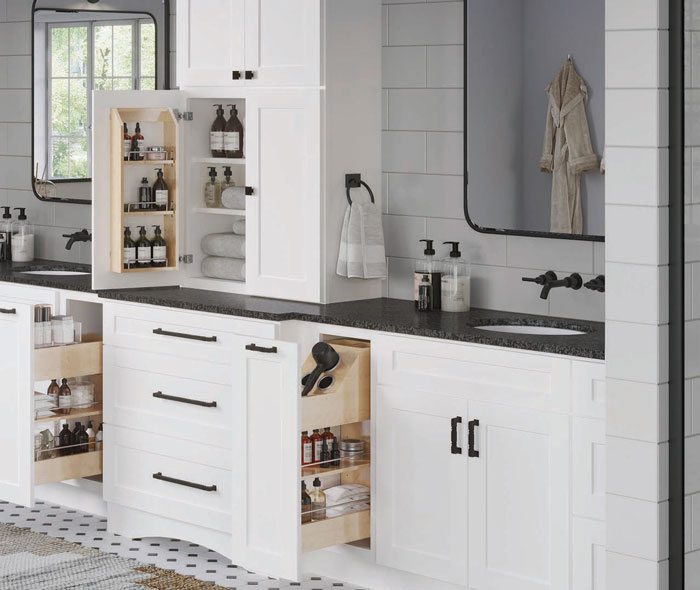 RTA Vanity Cabinets for Bathrooms with Pullout Drawers and Door Mounted Racks