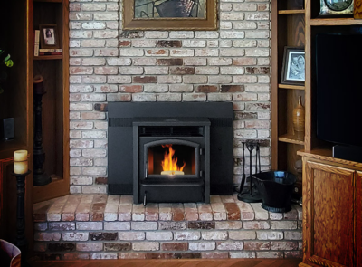 pellet stove insert into fireplace