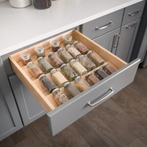 Gray spice drawer.