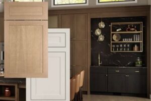 Oak and white cabinet door fronts showing trends.