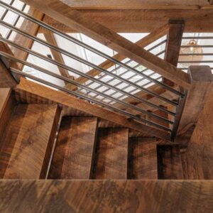 Reclaimed barnwood used on a staircase.