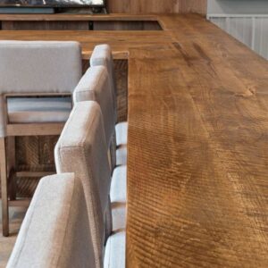 Reclaimed barnwood used on a countertop.