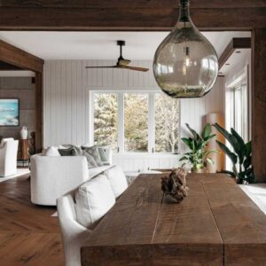 Reclaimed barnwood used for a dining table.